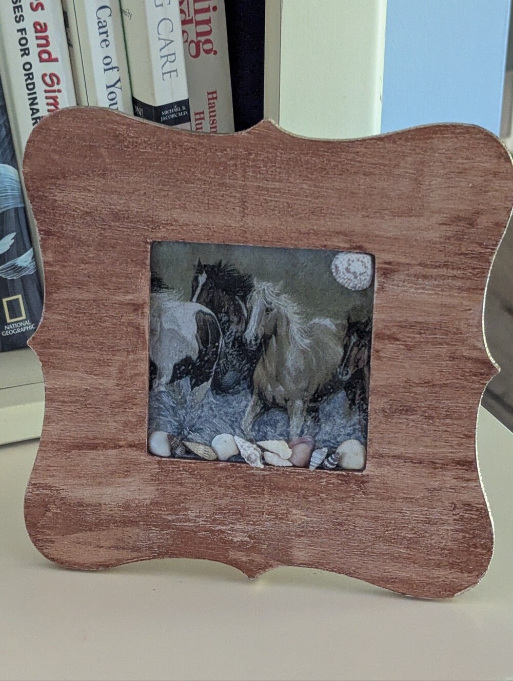 Framed Decoupaged Tile "Horses At Waters Edge" 7.5"x7.5" Equestrian Decor